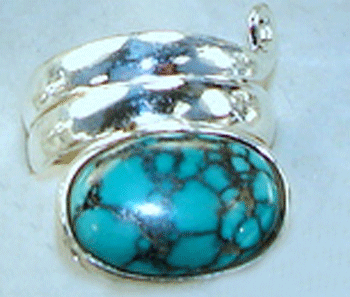 Green Turquoise Sterling Silver Ring set in 925 silver with intricate details