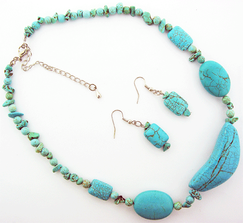 Genuine Turquoise Necklace with Matching Rectangular Earrings