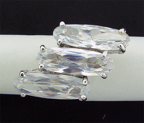 Stunning White Swarovski Crystal Ring with Three Large Oval Stones