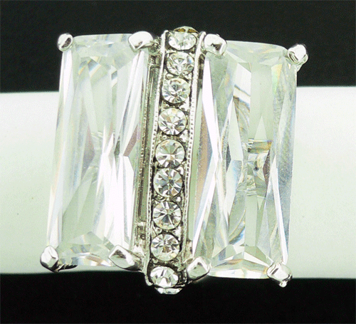 Detailed view of the premium white square shaped Swarovski crystal ring featuring precision lapidary cuts