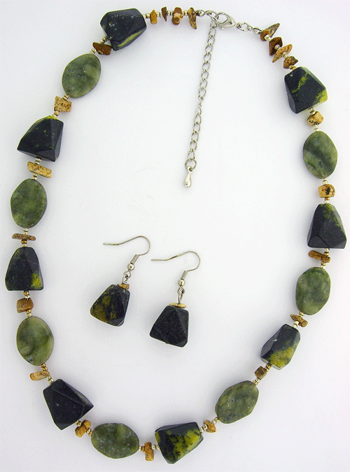 Green Marble Verdi Antique natural stone necklace and earrings set