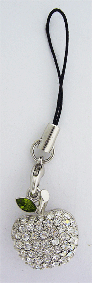 Silver-toned Apple shaped Cell Phone hanger featuring sparkling clear Swarovski stones