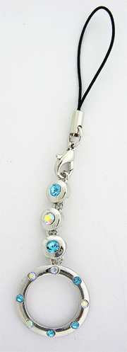 Light blue and white Swarovski crystal cell phone hanger charm to protect from evil eye