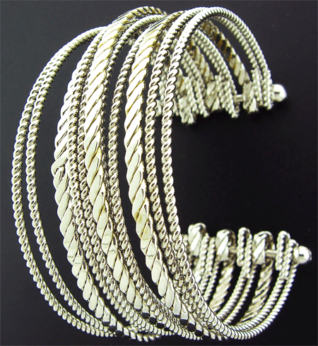 Silver toned multiple layered cuff bracelet with 12 layers
