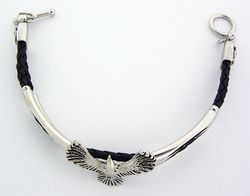 Black rubber bracelet with silver-toned eagle emblem detail