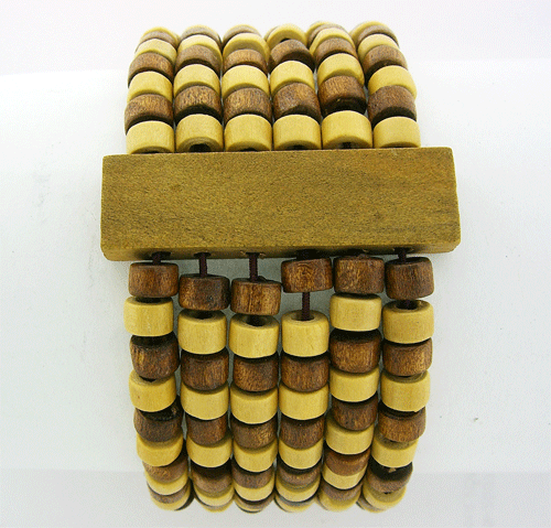 Handmade natural color stretch White and Brown Wooden Bracelet