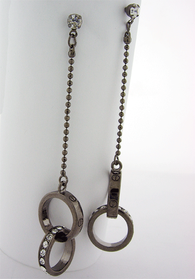 Black Stainless Steel Drop Earrings featuring Swarovski stones