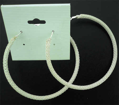 Medium-sized artisan sterling silver hoop earrings with a brilliant white luster