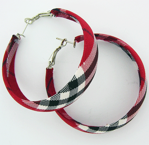 Louis Vuitton Inspired Red Plaid Fabric Hoop Earrings