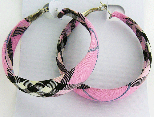 Historical Pink Plad Round Earring adorned with detailed Burberry design patterns
