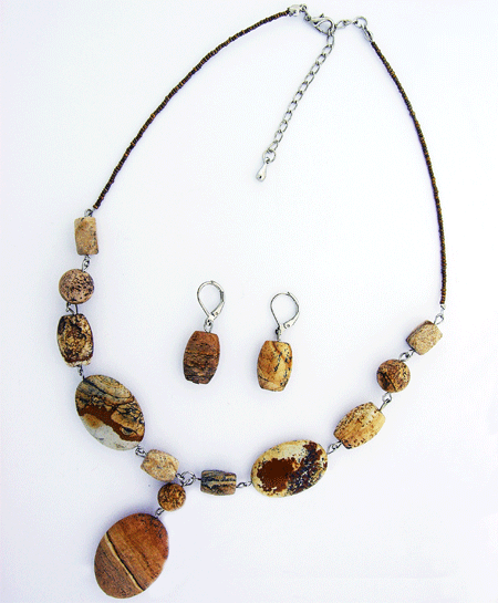 Handcrafted Picture Jasper Beaded Necklace with natural earth tones