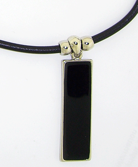 Black 20-inch Rubber Necklace with Sleek Rectangular Pendant