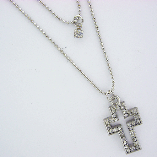 Two-layer silver-toned Cross Pendent with sparkling Swarovski Stones