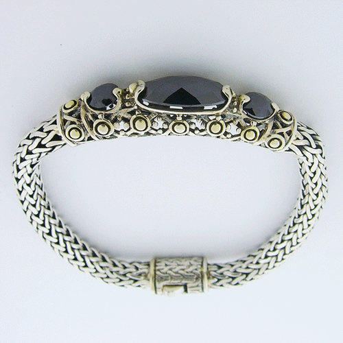Premium 925 Sterling Silver Black Onyx and 14k Gold Bracelet close up view