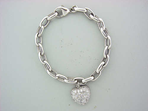 Premium 925 Sterling Silver Heart Bracelet with Cubic Zirconias