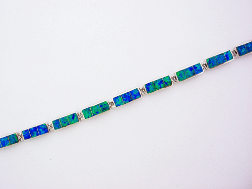 Blue Opal Silver Bracelet crafted with 925 sterling silver and genuine blue-green opals