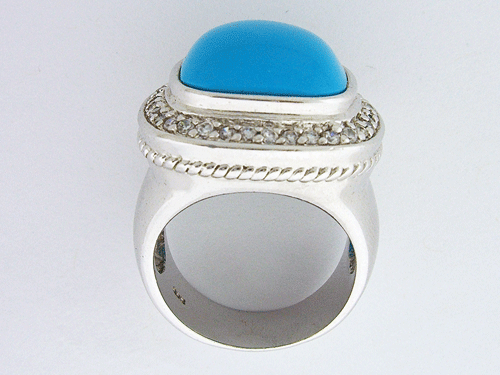 Premium 925 Sterling Silver Sky Blue Turquoise Ring with Cubic Zirconia