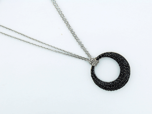 Exquisite Sterling Silver Pendant accented with sparkling Black Cubic Zirconias on a silver chain