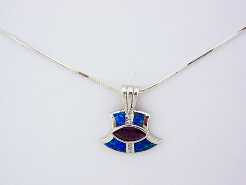 16.5 gram Sterling Silver Blue Opal and Purple Amethyst Pendant Necklace