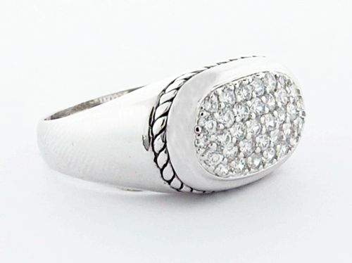Pave Cable Sterling Silver Ring with simulated diamonds