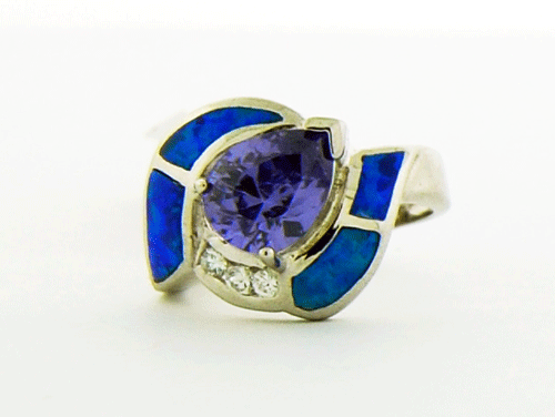 Close-up of the BlueOpal and Purple Amethyst Ring set in 925 sterling silver
