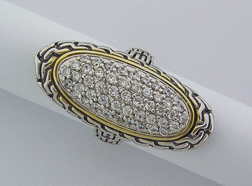 Elegant Pave Oval Silver Ring in Sterling Silver with Simulated Diamonds