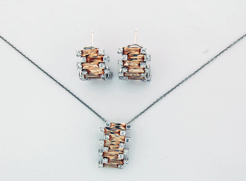 Sterling silver Champagne Necklace with simulated diamonds and earrings