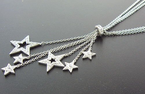 Handcrafted 925 Sterling Silver Star Necklace with Simulated Diamonds