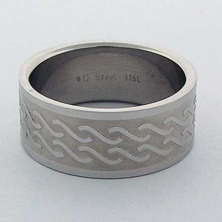 Detailed view of the Matte Polish Stainless Steel Wave Design Ring featuring a distinctive wave pattern and matte finish