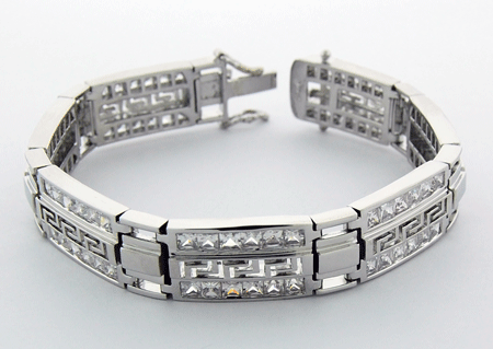 14K White Gold Plated Bracelet with Cubic Zirconia Stones showcased on a luxurious display