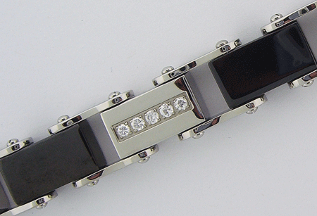 Black Rubber and CZ Bracelet featuring stainless steel and simulated diamonds