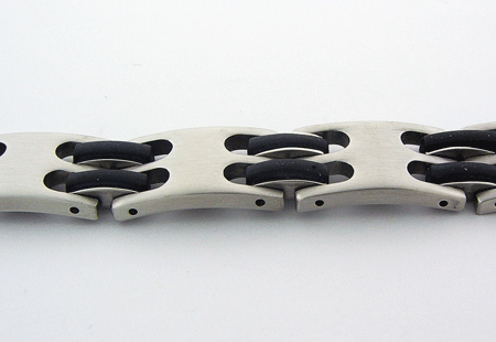 Close-up view of the premium Stainless Steel Black Rubber Bracelet showcasing its industrial metal clasp and flexible band
