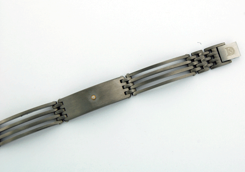 Titanium Men's ID Bracelet with 14K Gold and Fine Diamonds Bezel Setting