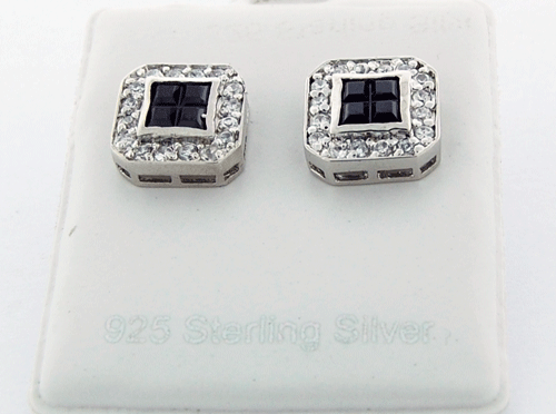 Premium Black and White CZ Earrings in Sterling Silver