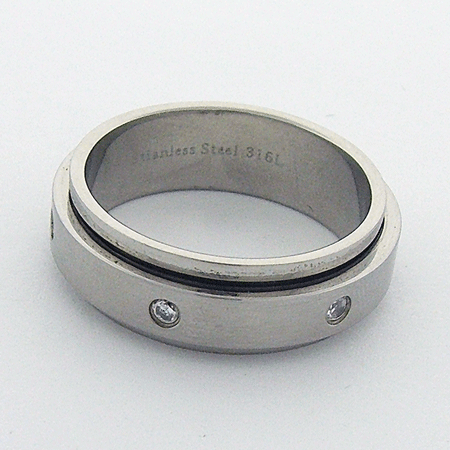Stainless Steel Spinner Band accented with Cubic Zirconia