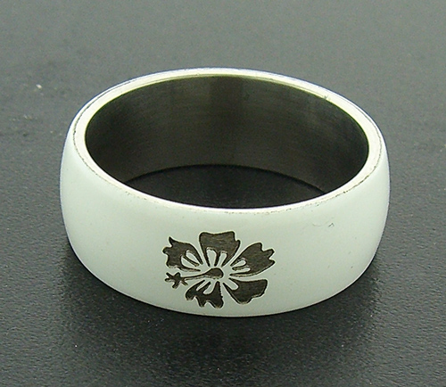 A detailed view of the gorgeous white Flower Engraved Stainless Steel Band, highlighting its intricate floral design and premium craftsmanship