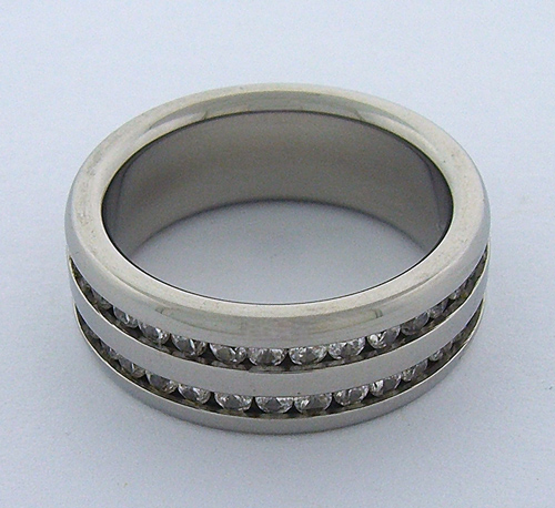 Close-up of a premium Stainless Steel Diamond Encrusted Ring with Cubic Zirconia simulating diamonds