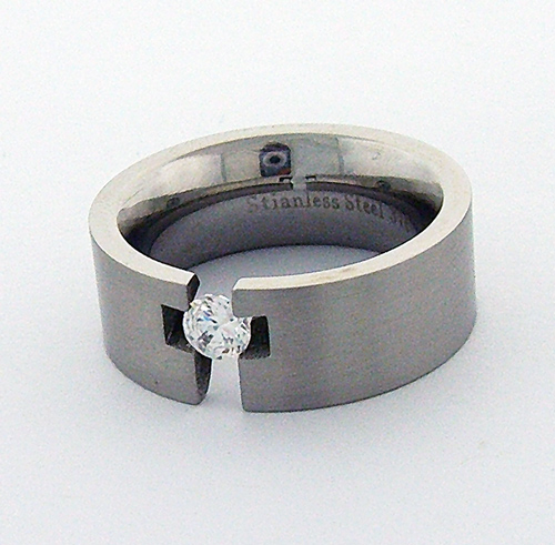 Stainless Steel Ring with SZs featuring a 0.8 carat simulated diamond in a cross-cut design
