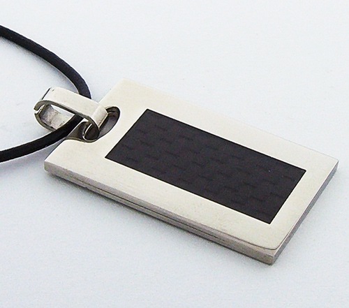 Stainless Steel Pendant with Carbon Fiber highlighting detailed craftsmanship