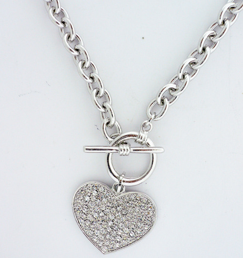 Silver Toned Heart Pendant with clear precision-cut crystals