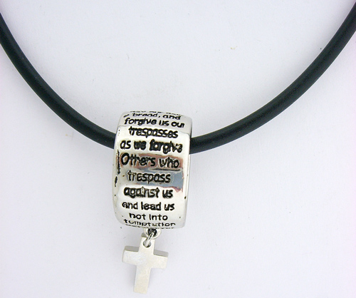 Black rubber religious cross necklace with prayer ring