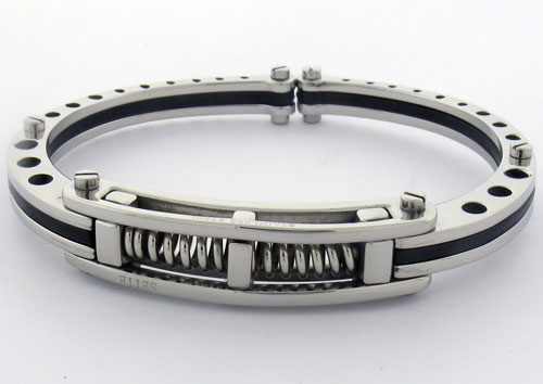Stainless Steel Bangle Bracelet with Black Rubber historical piece