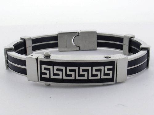 Premium 316L Stainless Steel Bangle with Black Rubber Accents for Men and Women