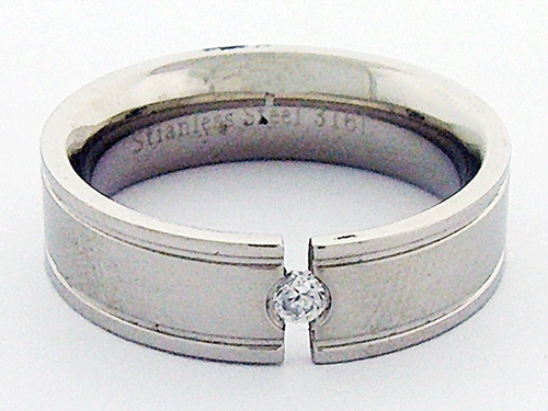 Beautiful 316L Stainless Steel Ring featuring a brilliant single cubic zirconia stone