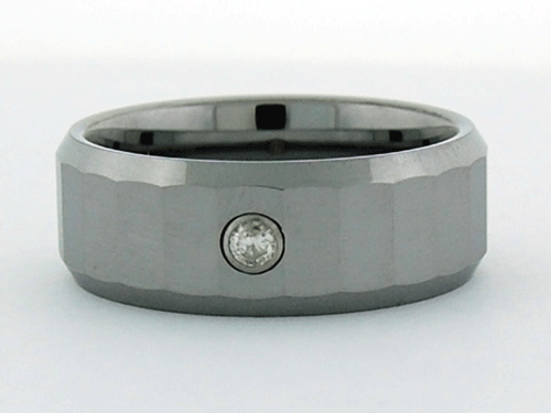 Tungsten Carbide Men's Ring with 8mm Fine Diamond Solitaire Centerpiece