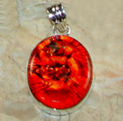 Hand-sculpted Red Dichroic Glass Pendant in 925 sterling silver