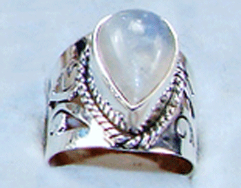 Handcrafted 925 Sterling Silver Ring featuring a 1.5cm colorless Moonstone with blue sheen