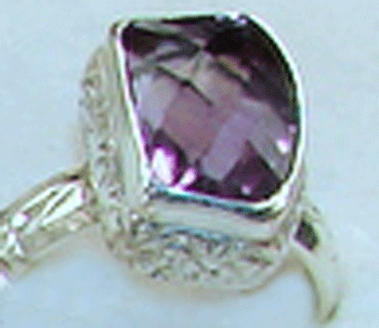 Detailed view of the 15x10mm Purple Amethyst Sterling Silver Ring