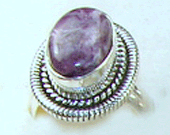 Authentic Charoite Sterling Silver Ring with vibrant purple swirling luster