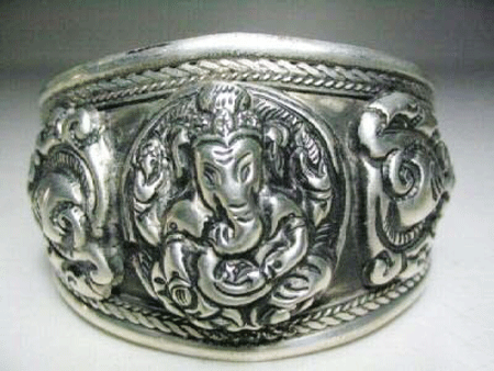 Fancy Ganesha's Elephant Head Cuff Bracelet with intricate ancient symbols